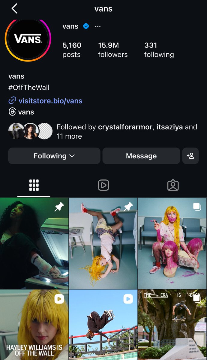 hayley williams all over the vans instagram account just how God intended🙂‍↕️