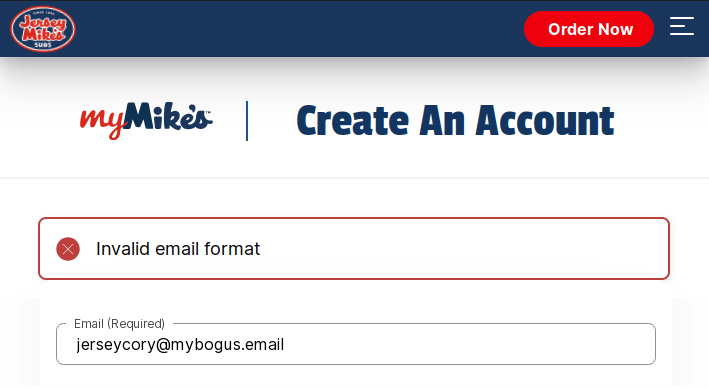 CorySanin's tweet photo. @jerseymikes you got a problem with my email address? https://t.co/fxFP5nGHmX