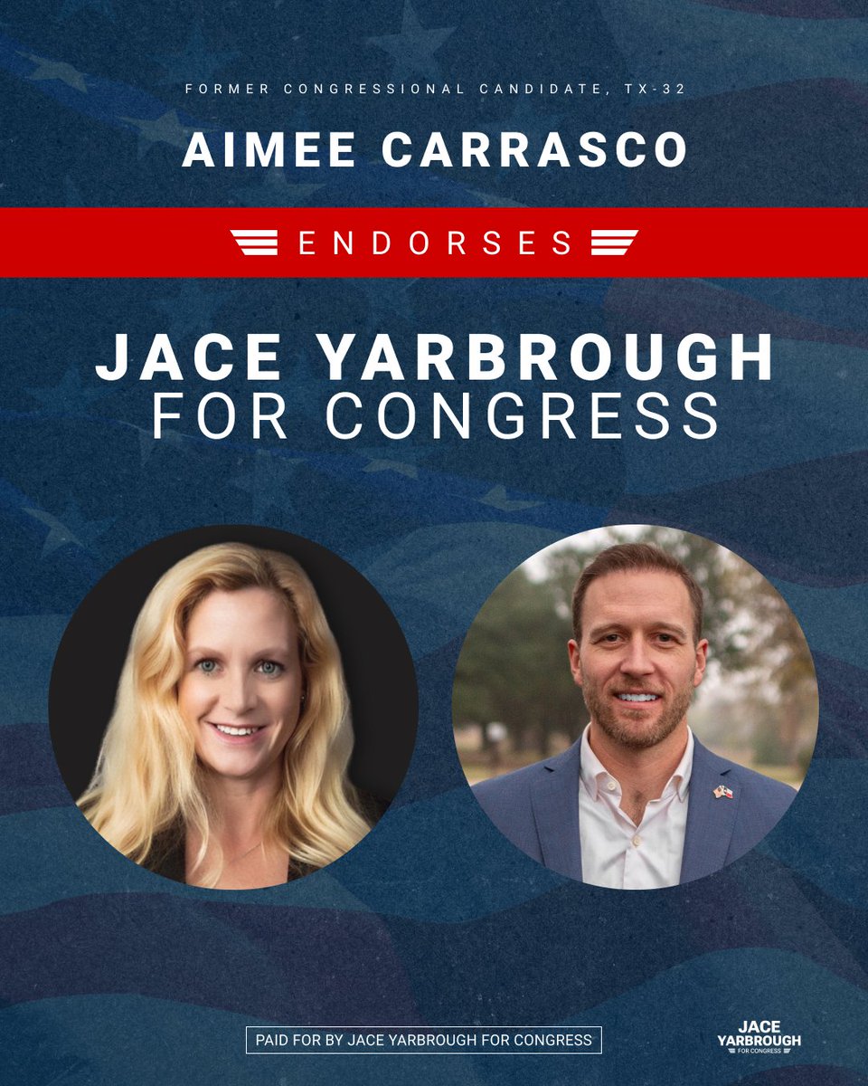 Proud to be endorsed by <a href="/AimeeCarrascoTx/">Aimee Carrasco For Congress</a>, a fellow veteran and community leader who ran a great race in the primary. Looking forward to working together to take on the radical left.

“As a Marine veteran and a military spouse, I’ve spent my life answering the call to serve and