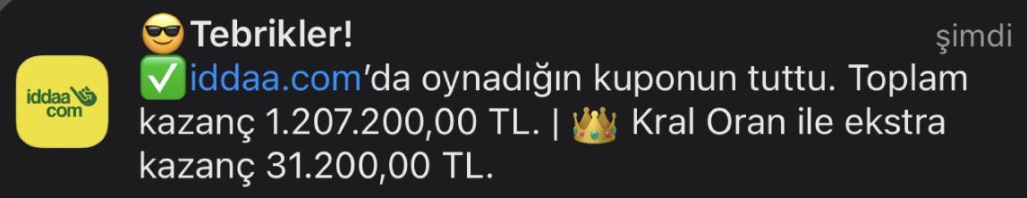 Dünyanın en güzel bildirimi 
Tam 1.2 MİLYON₺ Kazandım ✅
Profilimde ki linkten telegrama gelsin herkes. 
Yeni kombine yolda ✍️
Bu posta altta ki tüm butonlara basanlar arasından program ile çekiliş yapıp 4 Kişiye toplamda 20.000₺ vereceğim.🎁