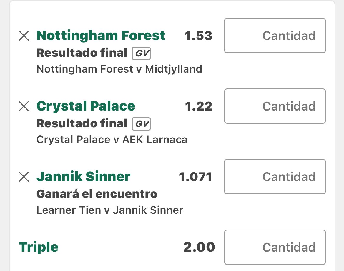 Cabezabets's tweet photo. Vamos con estos dos picks para las 21:00

🇪🇺⚽️🎾🇺🇸 
👉Gana nottingham forest
Gana crystal palace
Gana sinner (cuot@ 2.00)

⭐️SUPERCUOTA WINAMAX⭐️
👉Celta gana al menos una mitad (cuot@ 2.00)

Siguenos para mas picks 😁😁 https://t.co/cG0MM7GmY7