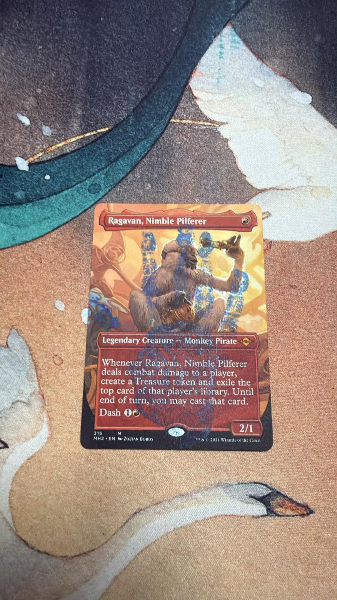 zcd10's tweet photo. Newest addition to my collection! Ragavan signed by a monkey named ragavan! #mtg #ragavan https://t.co/cL3cLG6L0y