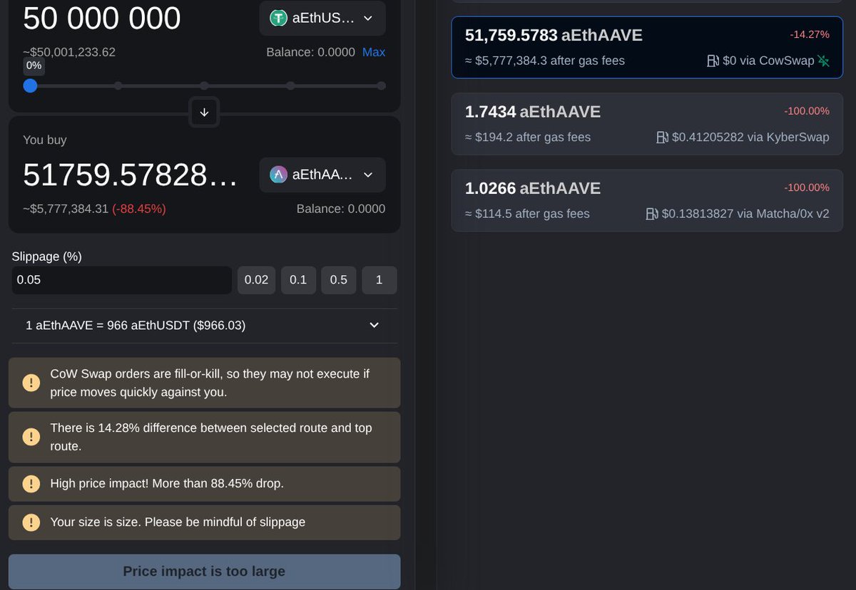 this is how it looks like on llamaswap, we directly forbid swaps like this in the UI and you wouldnt be able to make them