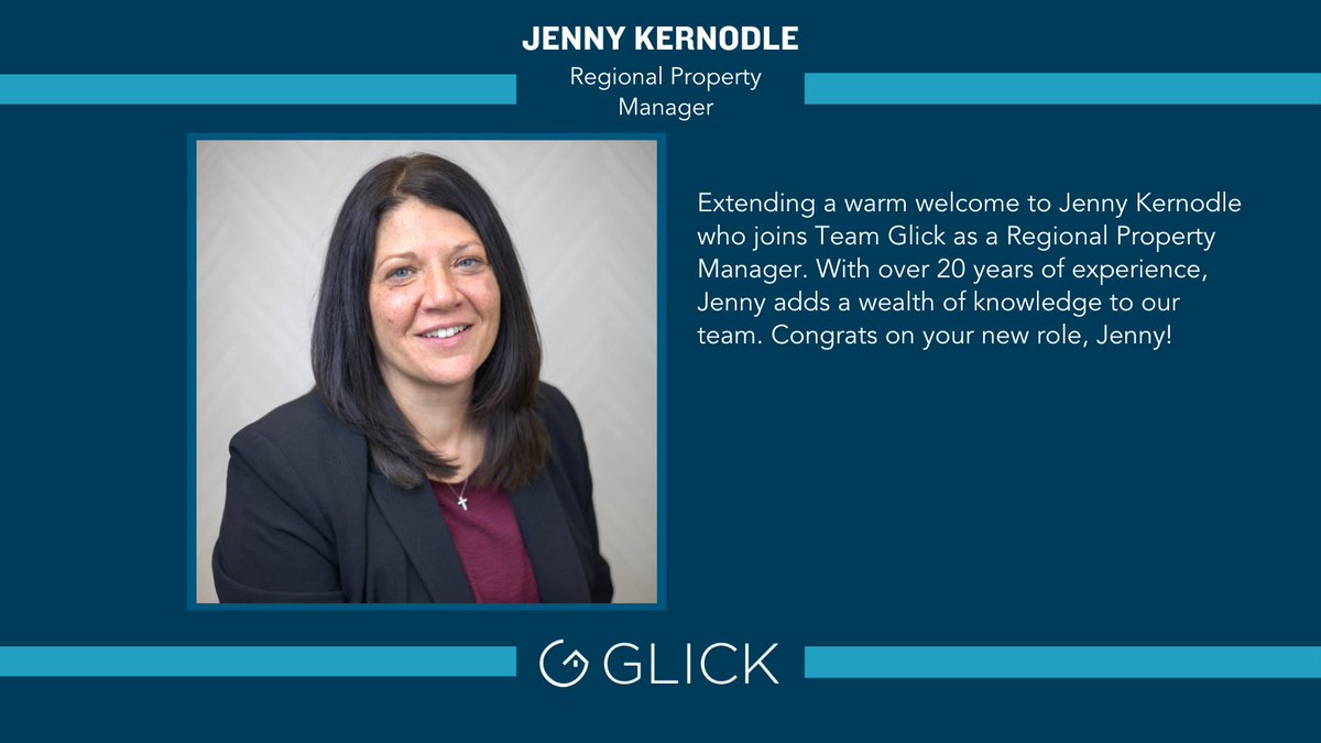 Extending a warm welcome to Jenny Kernodle who joins #TeamGlick as a Regional Property Manager. Are you curious about career opportunities in multifamily property management? Browse open positions on our website: genebglick.com/our-careers