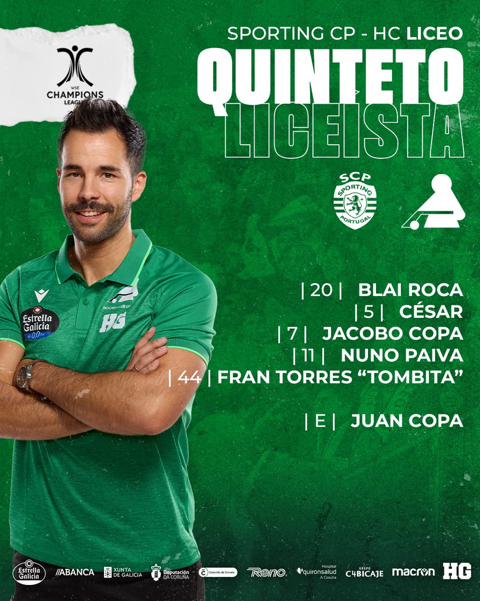 Quinteto liceísta para a noite europea 🏑

Listos para competir con todo en Lisboa. 

Imos Liceo. 💚

#HCLiceo #QuintetoLiceísta #ChampionsLeague #ImosLiceo #HóckeyPatíns
