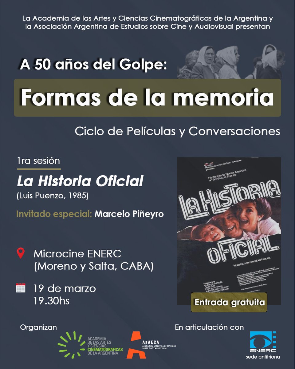📽️ #Proyecciones | A 50 años del golpe: formas de la memoria

¡AGENDA EL PRIMER ENCUENTRO!

🎞️ La historia oficial (Luis Puenzo, 1985)
📆 Jueves 19/3 | 19:30 Hs
📌 Microcine de la ENERC (Moreno y Salta, CABA)

📝 Inscripciones a través del formulario: surl.li/rkblau