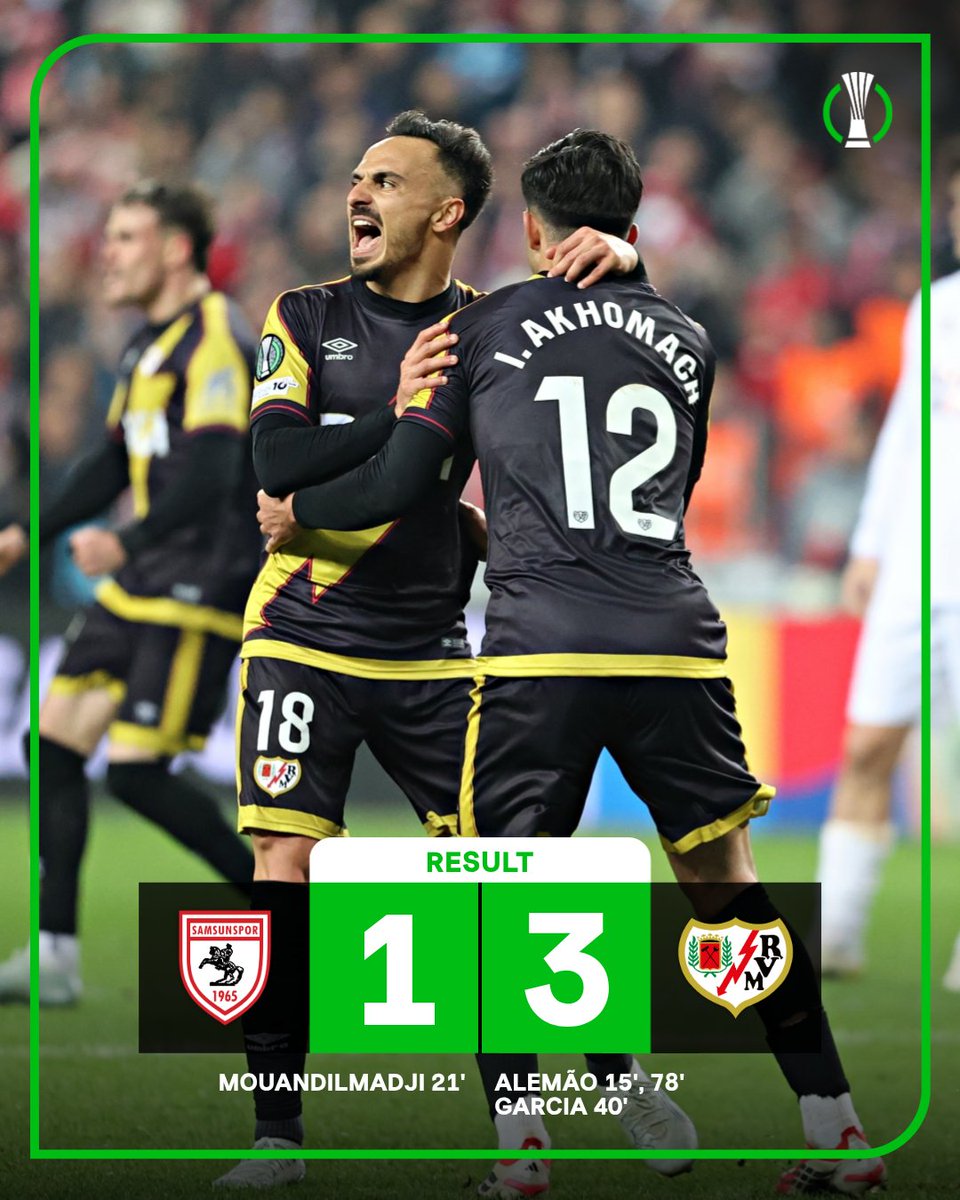 Conf_League's tweet photo. Rayo Vallecano take a two-goal lead back to Madrid ✌️

#UECL https://t.co/FAWsfcZK1M