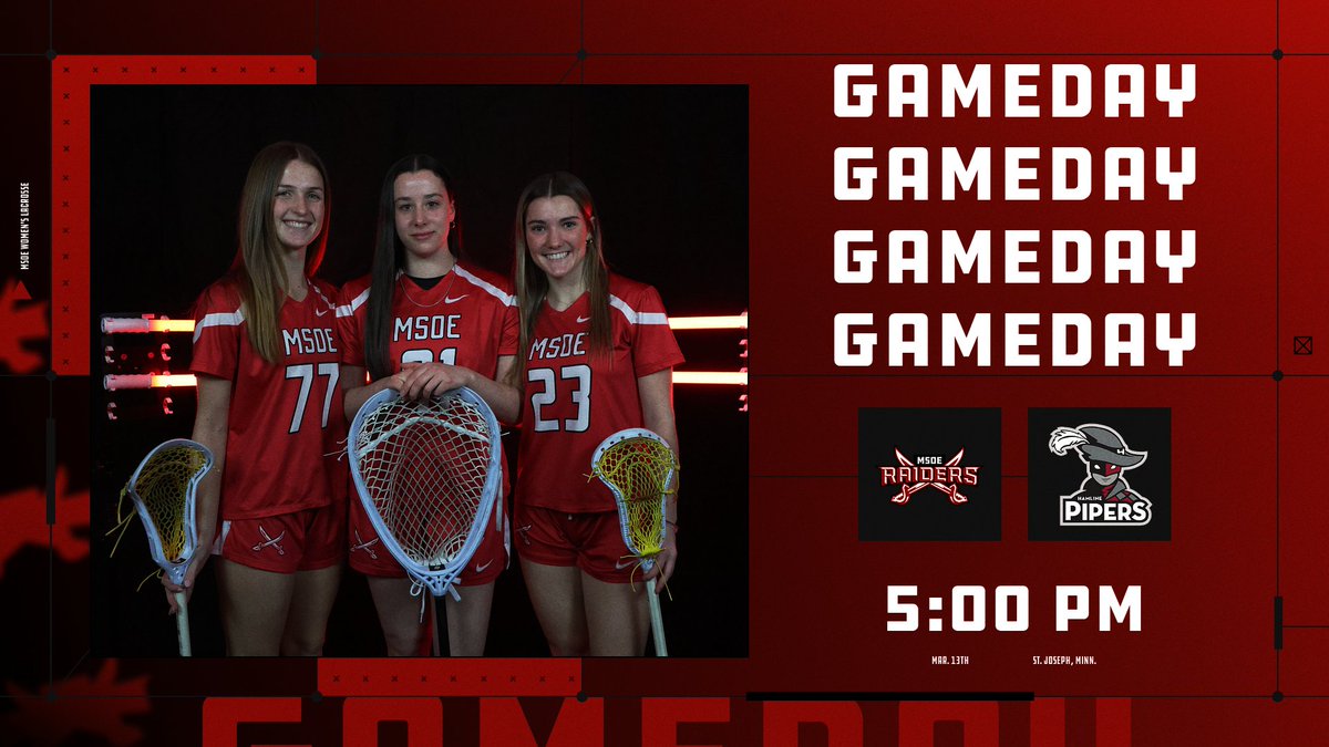 🚨GAMEDAY🚨
🥍<a href="/msoewlax/">MSOE Women’s Lacrosse</a> at Hamline
⏰5:00 p.m.
📍St. Joseph, Minn.
📺miacsportsnetwork.com/hamline/
📊hamlineathletics.com/sidearmstats/w…

#TheRaiderWay #d3lax