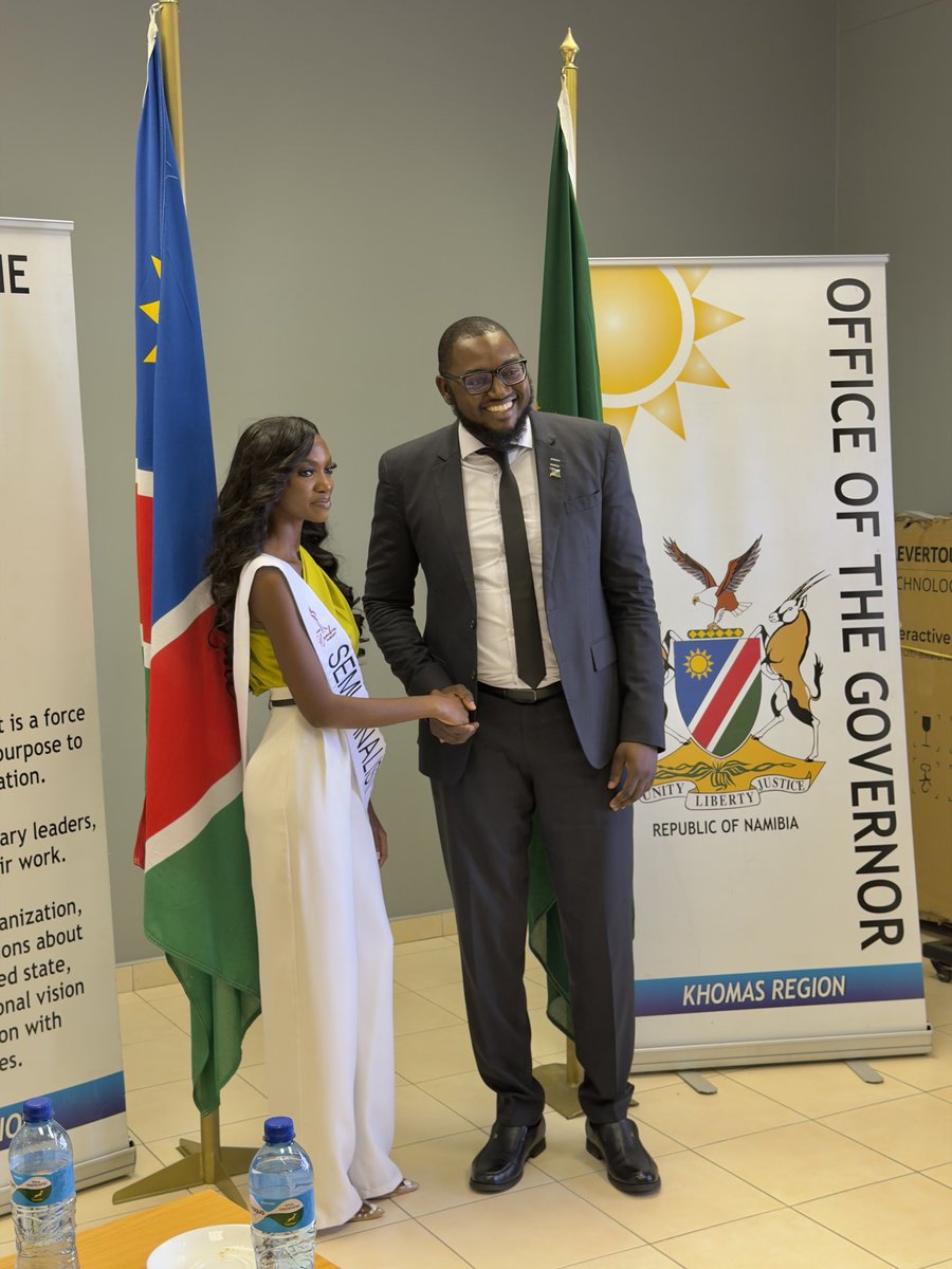 luciakapolo1's tweet photo. Honoured to share a moment with the Governor of the Khomas Region Hon. Sam Shafiishuna Nujoma Jr. The journey is unfolding and I’m walking it with purpose✨👑 
#missnamibia2026 #Beautyqueen

@NBCDigitalNews @NBCNamibia @MissNamibia https://t.co/kUEUf1rCse