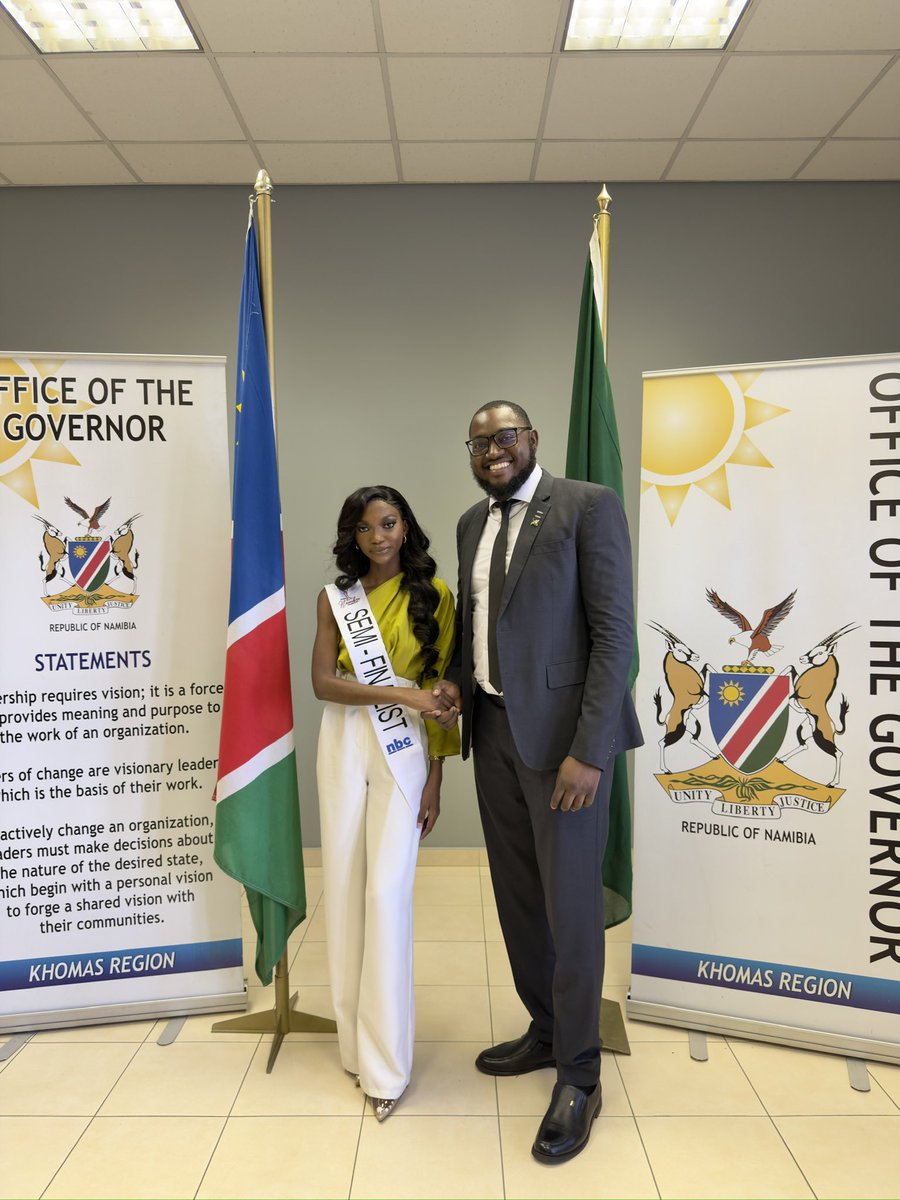 luciakapolo1's tweet photo. Honoured to share a moment with the Governor of the Khomas Region Hon. Sam Shafiishuna Nujoma Jr. The journey is unfolding and I’m walking it with purpose✨👑 
#missnamibia2026 #Beautyqueen

@NBCDigitalNews @NBCNamibia @MissNamibia https://t.co/kUEUf1rCse