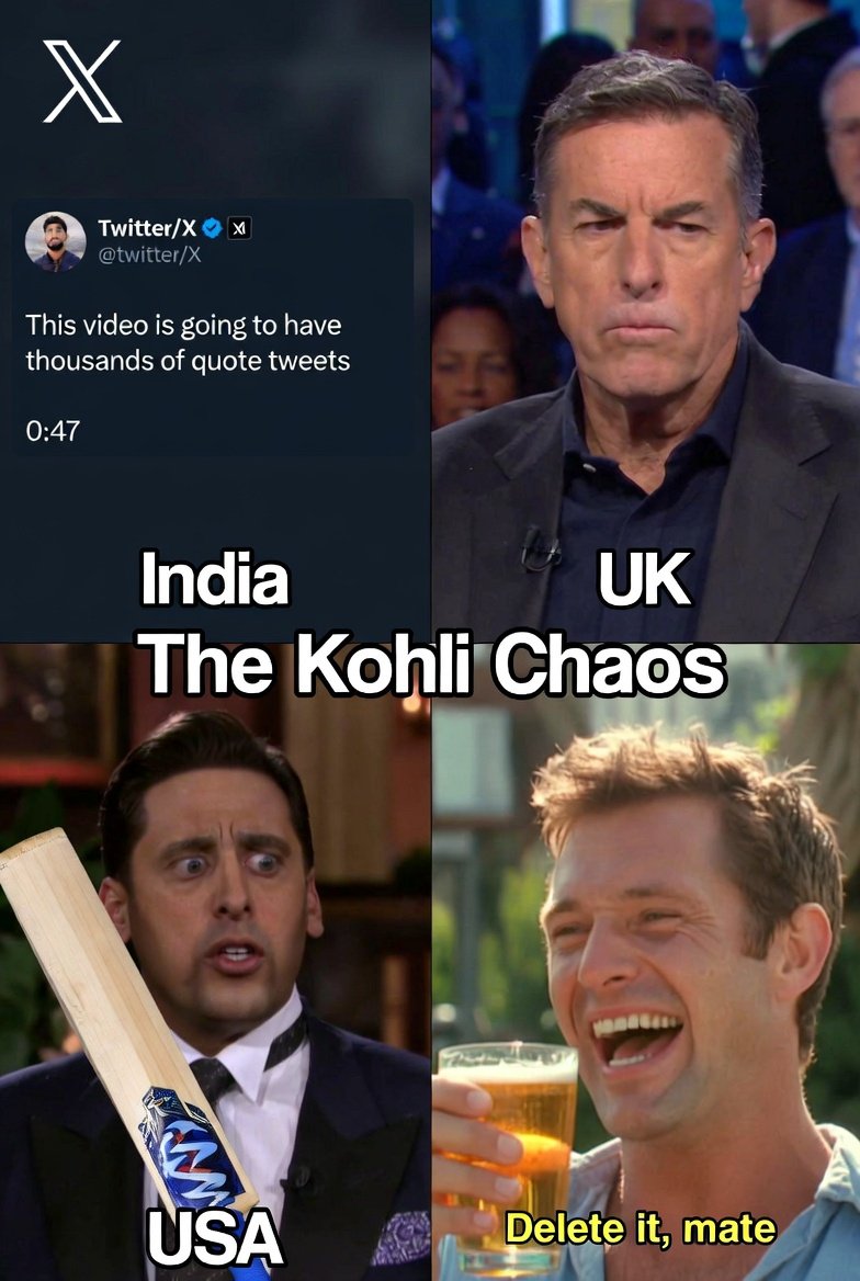 Kingcharlesd1st's tweet photo. Just 24 hours ago, Virat Kohli posted a training reel. Then he deleted it. Then he posted it again. 🇮🇳
The internet didn't just break—it exposed which countries have the most unhinged sports fans.
Here is the global breakdown of the chaos. 🧵👇
#ViratKohli #IPL2026 #FandomWars https://t.co/HjF6ubwg3h