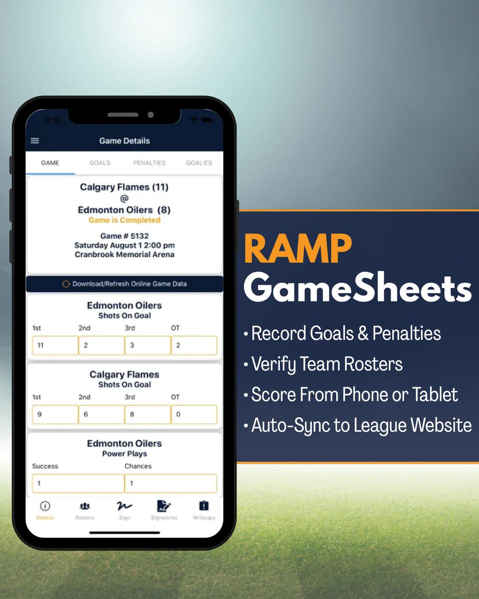 Still using paper game sheets?

RAMP GameSheets helps leagues record game data digitally and sync results automatically to their league website.

Less paperwork. Simpler game day.

#RAMPInterActive #RAMPGamesheets #YouthSports
#SportsManagement