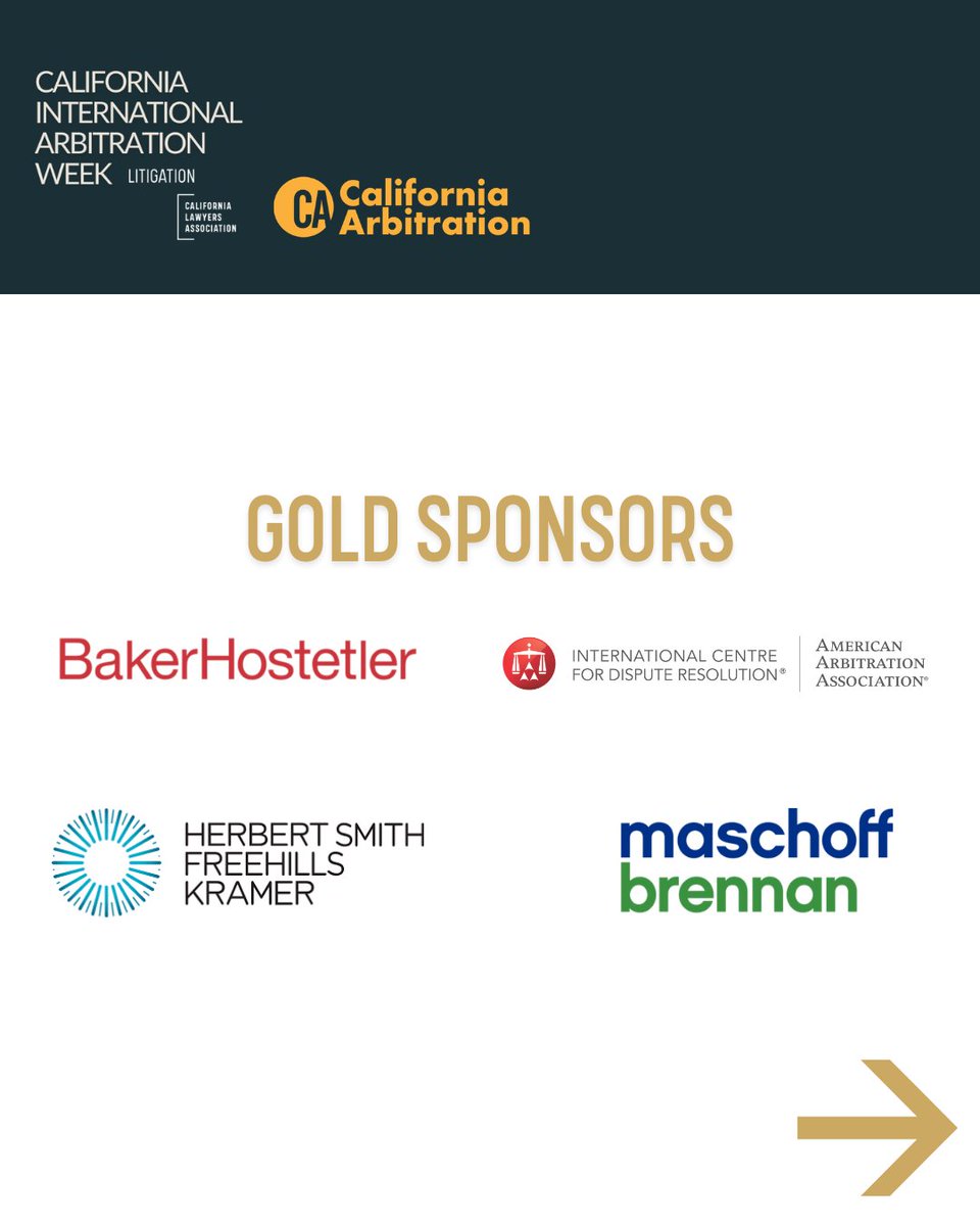 CLALitigation's tweet photo. A huge thank you to the sponsors of the 5th Annual California International Arbitration Week! We appreciate your partnership in making CIAW 2026 a success. https://t.co/Jh2kuzFHoL