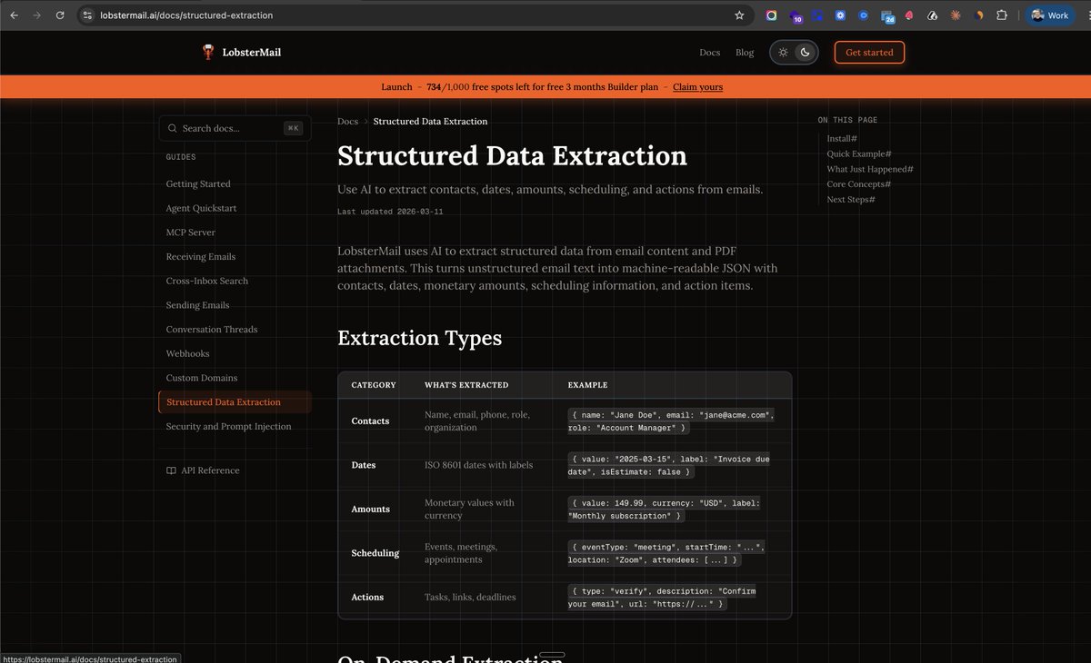 just launched on lobstermail.ai

- structured data extraction
- conversation threads