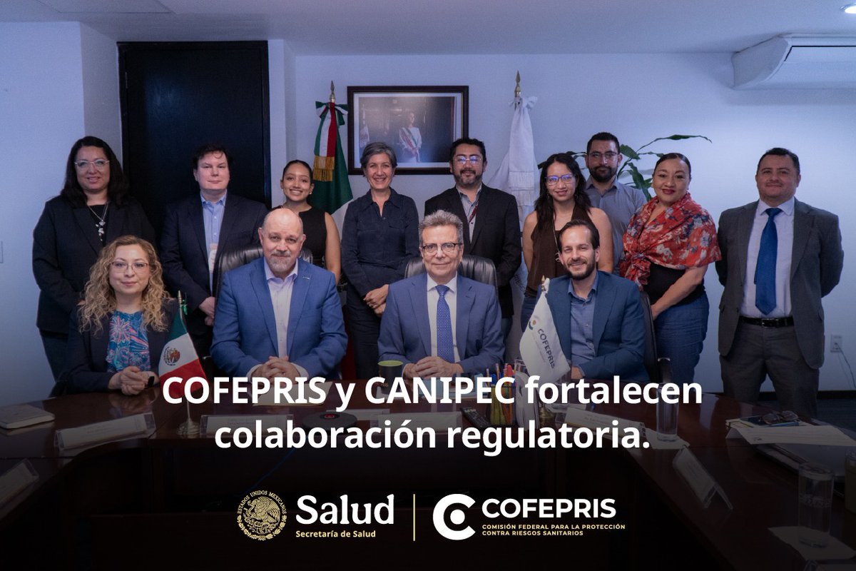 COFEPRIS's tweet photo. Con el objetivo de fortalecer la colaboración regulatoria y la competitividad del sector de cosméticos, cuidado personal y productos del hogar, el comisionado federal, Víctor Hugo Borja Aburto, sostuvo una reunión con representantes de @canipecmx. https://t.co/G7YLIjqhY8