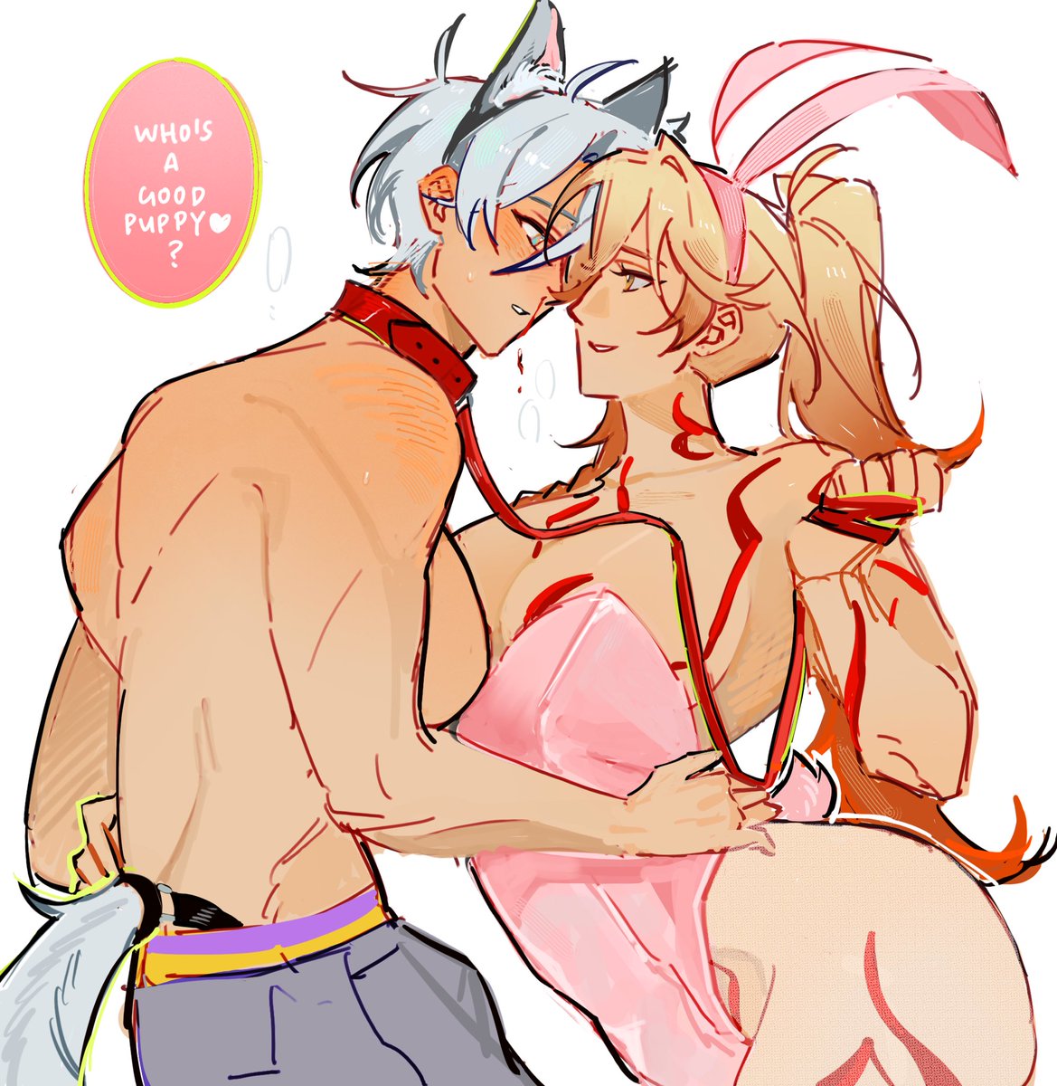 shnjie's tweet photo. cw: nosebleed
day 4: petplay 🐺🐰
#yuriphaideiweek #phaidei https://t.co/my3qzjNhMX