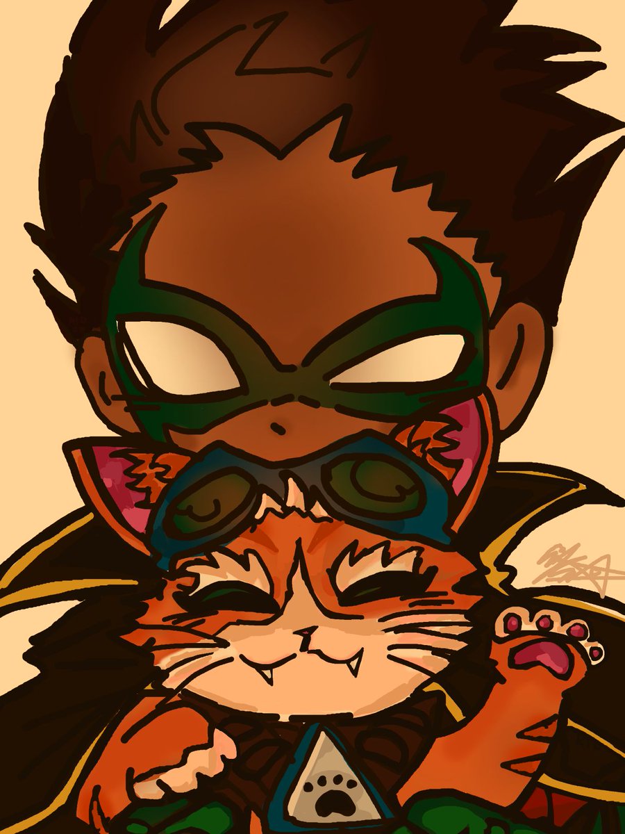 Damian and jetpack cat doodle I did in uni lol #damianwayne #Overwatch