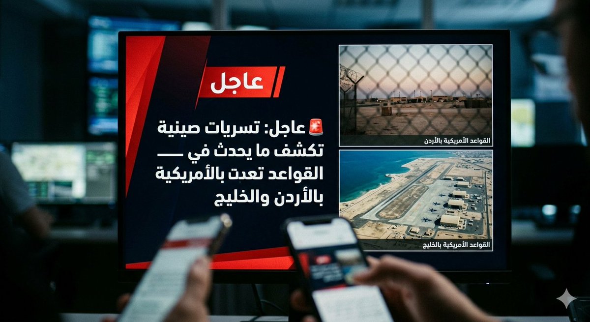 BREAKING NEWS
🚨 عاجل

الصين تُسرّب ما يحدث في القواعد الأمريكية بالأردن والخليج - أمرٌ خطيرٌ ومُرعبٌ حقاً...
#عاجل_الآن 
#أخبار_الخليج