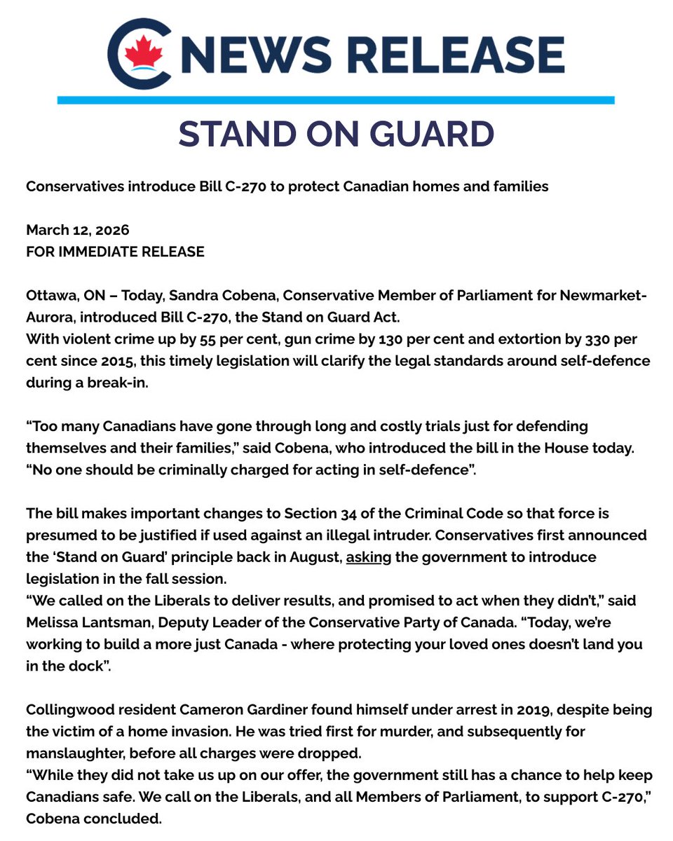 SandraCobena_'s tweet photo. 🚨NEWS RELEASE - MP Cobena tables Stand on Guard Act (Bill C-270)

#cdnpoli https://t.co/gAIcCDAFf8