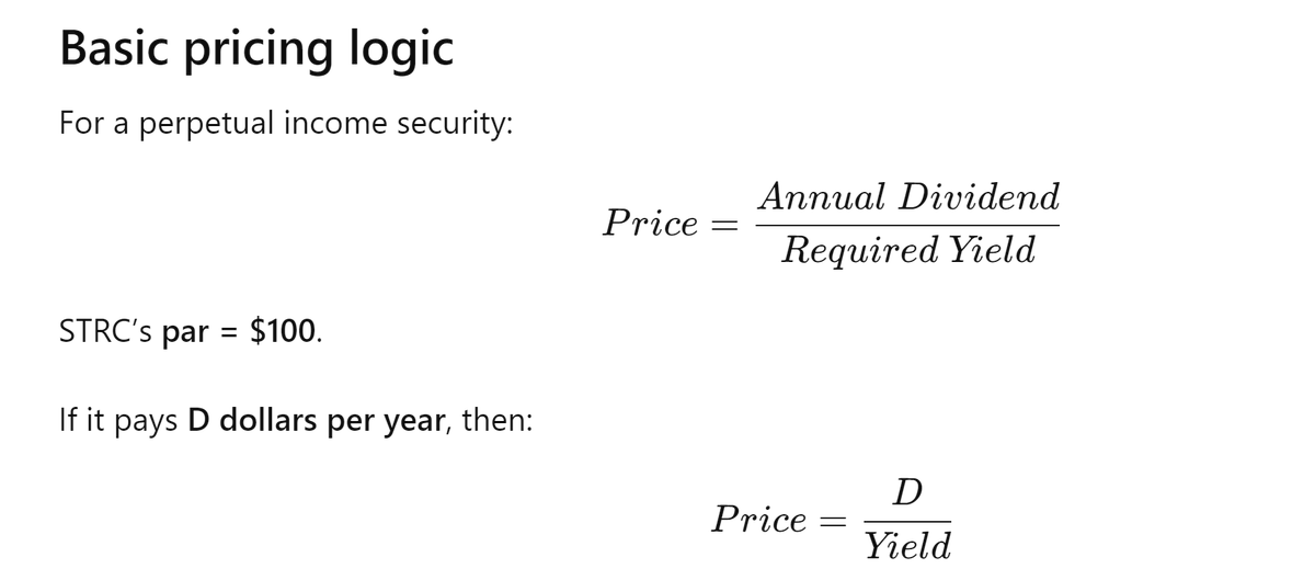HUGESKY852's tweet photo. I had a chat with @RichardByworth on $STRC a while ago. The market has really not priced this instrument to anywhere near fair value yet. I maintain that on credit metrics alone fair value for STRC is around 5-7% (conservatively)
at 7% yield the implied pref price = 143%  vs 100 today
-The div rate is variable so dividend rates will fall, but this clearly gives you an indication of how much buying can continue here! think billions $
-Trading bank prefs and other corp prefs with uncertain assets, complication and MUCH higher leverage they can trade to circa 5-9%  depending on rating
-The problem is rating agencys still dont value BTC correctly and punish it for its (current) volatility. When the agencies move or when credit investors price vs fundamentals the move from 11.5% to 7% or even 5% is very real
- remember the GFC when investors and rating agencies did not price bad loans, bad assets properly and the volatility of those assets eventually exposed themselves? Well the opposite is true here. MSTR has leverage similar to a 'A' rated corporate with a pref trading at high yield / almost distressed levels
- 'B' rated bank prefs trade at around 7-12% BUT leverage is 11-14X and we know what happens to banks when the tide goes out
- $MSTR is 0.23% leveraged on a liquid asset trading 24/7 /365  rated (incorrectly at B) with cash interest reserves >70 years
-Something that is 20-40% cheap today can garner some serious buying interest or more to the point ATM can print billions of $ of STRC for BTC
- The asymetry in the asset is one thing; the asymmetry in the credit valuation is another large bonus (and its not small) 
not investment advice.
#digitalcredit   #btctc #digitalcentralbank