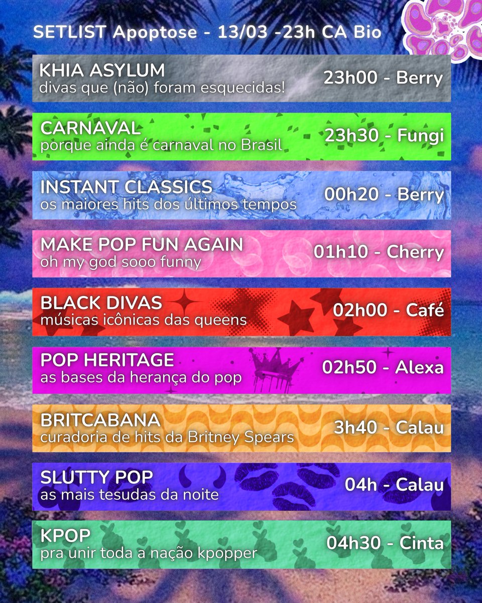 setlist da apoptose saindooo (to tão feliz com esse line up)