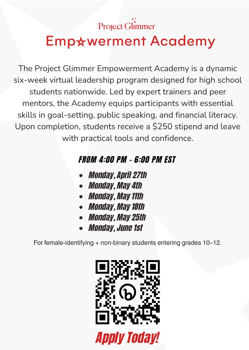 BatsCLC's tweet photo. In our mission to support girls to thrive in every area of life, we are excited to announce our partnership with Project Glimmer- An opportunity to earn $250 while gaining essential skills in public speaking, financial literacy &amp; more! 💕 #empowerment #leadership #teenagegirls https://t.co/GT7a4AnLOs