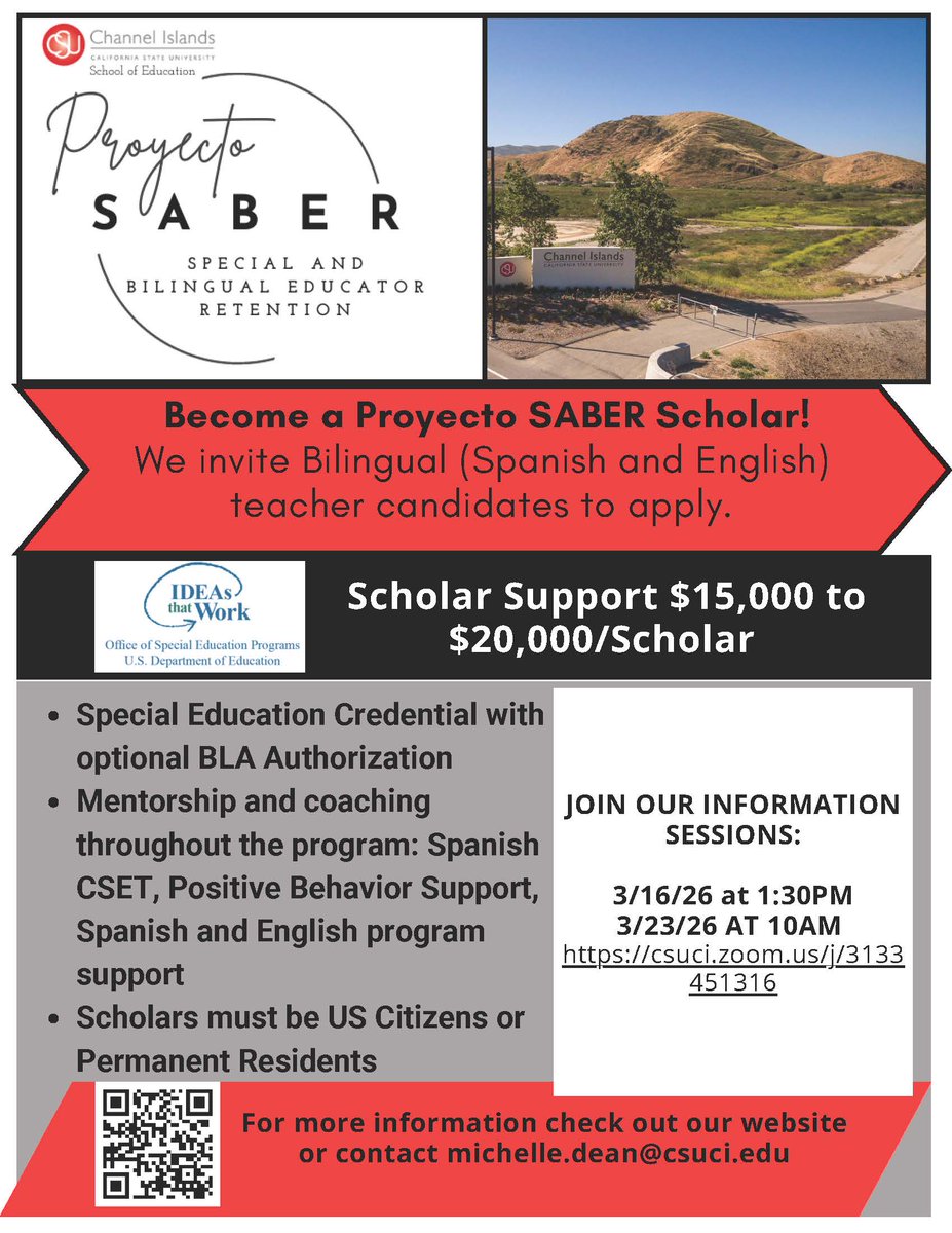 Dreaming of becoming a bilingual educator? 🌎✏️

This is your sign to take the next step.

Proyecto SABER is accepting applications — and we’re hosting an info session to walk you through everything!

📍 Zoom
🔗 csuci.zoom.us/j/3133451316