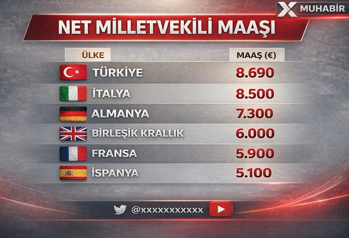 Muhabir_Haberr's tweet photo. 🇹🇷 Türkiye, Avrupa’da milletvekili
maaşında 1. sırada. (Sözcü)

Asgari ücretle geçinen milyonlar
varken bu tablo sizce normal mi? https://t.co/Z8ZIqFqfTX