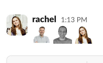 racheleizner's tweet image. coworkers love language is custom slack emojis of the team #slay