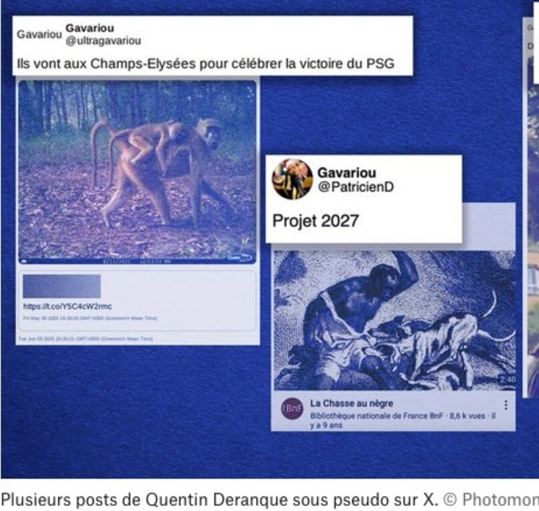 Le compte de Deranque :

➡️ « Moi je soutiens Adolf ».

➡️ A une déportée : « rien à foutre de ce disque rayé »

➡️ Simone Veil ? « Une salope meurtrière »

➡️ « On veut le fascisme »

➡️ La chasse au nègre « projet 2027 » 

Hommage et minute de silence de LREM.