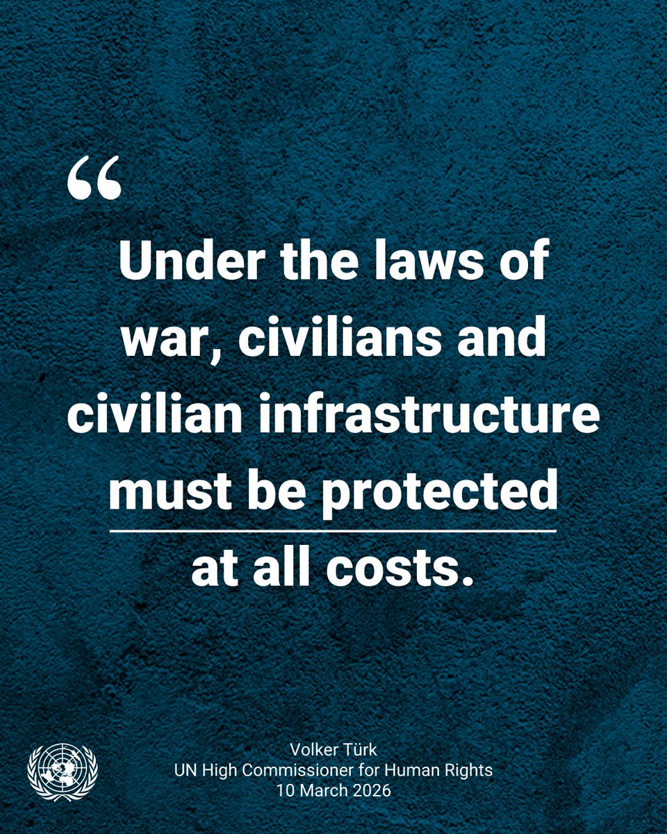 "The strikes against vital civilian infrastructure in the Middle East are further increasing risks for populations across the region &amp; beyond."

<a href="/UNHumanRights/">UN Human Rights</a> chief <a href="/volker_turk/">Volker Türk</a> stresses the imperative of accountability when the laws of war are violated.

ohchr.org/en/press-relea…
