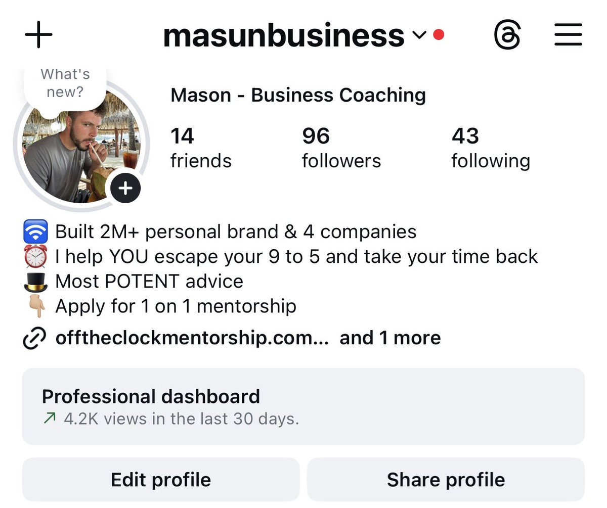 MasonVersluis's tweet photo. Over the last 5 years i’ve built a social media following + community of over 2 million people across platforms, on top of 5+ internet businesses.

I’ve now made a business page on Instagram to share insights, tips, strategies and more with you guys. 

Follow & watch me grow this page LIVE

Here is the link: https://t.co/HVm1lSFVoz

The thinking behind this is to help free as many people from the chains of their 9 to 5 as possible. 

I always talk about the 3 things you must become to truly get wealthy in crypto these days. It’s a combination of HOLDER, TRADER, & FOUNDER.

This page focuses on FOUNDER.