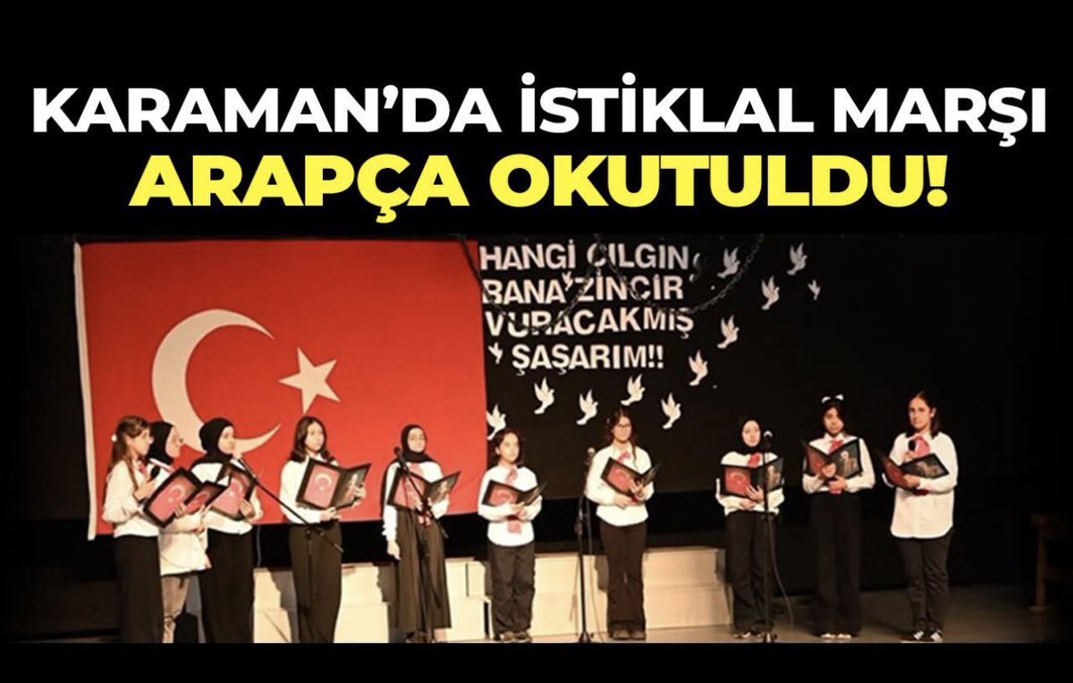 SemsettinA31349's tweet photo. Türk Ulusunun egemenliğine açık bir müdahale...

İstiklal Marşı ne yazık ki Arapça okundu.

Hem de Karaman'da....
Ey yürekli savcılar nerede siniz?
@HSKKurumsal 
@adalet_bakanlik 
@YavuzEnginSavci https://t.co/J0gN3CrQ7p