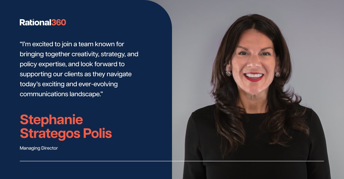 Rational360's tweet photo. We’re proud to announce Stephanie Strategos Polis to Rational 360 as Managing Director.

Stephanie, a GOP K Street veteran, brings 20+ years of experience in public affairs and strategic communications, most recently serving as VP of Public Affairs and Communications at the Plastics Industry Association.

Read more here: https://t.co/VvjRGYgPTE