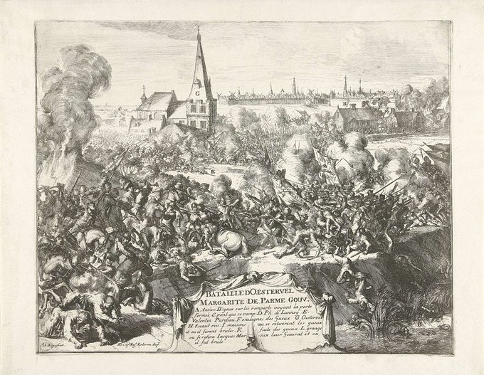 boudewijnsteur's tweet photo. Op deze dag in 1567 vond de Slag bij Oosterweel plaats waarbij een geuzenleger door troepen van koning Filips II werd verslagen. Was feitelijk het eerste gewapende conflict tussen regeringstroepen en de geuzen - en daarmee begin van 80-jarige oorlog (i.p.v. Heiligerlee in 1568) https://t.co/dp2exs8Hyt