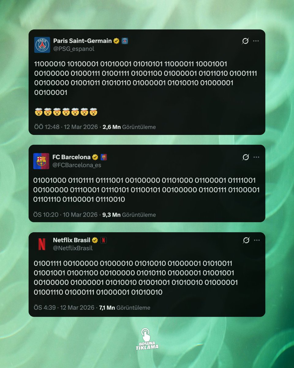 X'te 'binary' kodlarıyla yazı yazma akımı başlatıldı.