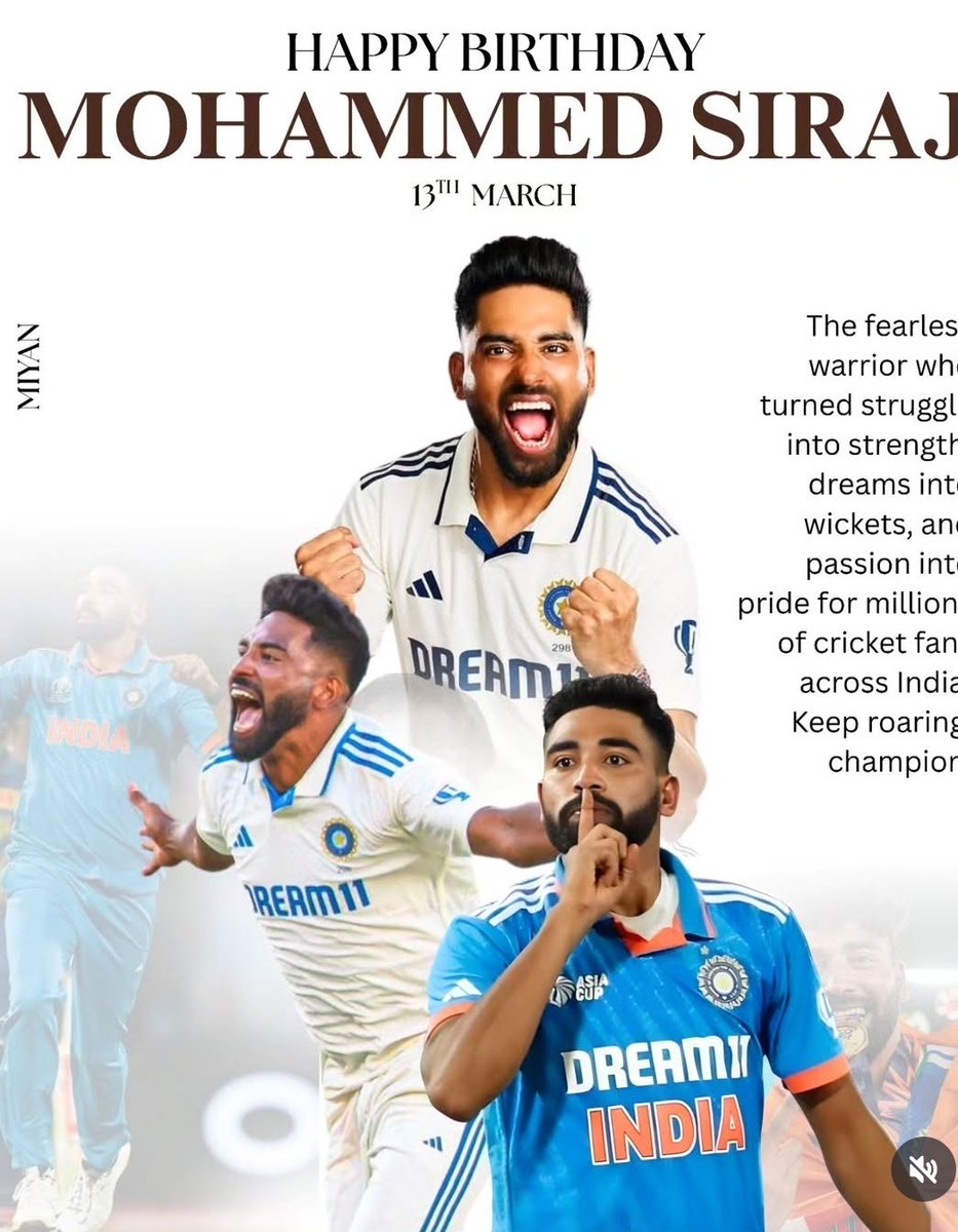 JPdza28791's tweet image. #Happy Birthday to #Mohammed
#Siraj
From the narrow lanes of Hyderabad to the grandest
stages of world cricket - his journey is nothing short
of inspiring. A boy who once had nothing but a dream
is now the bowler who makes entire stadiums hold
their breath with every delivery.