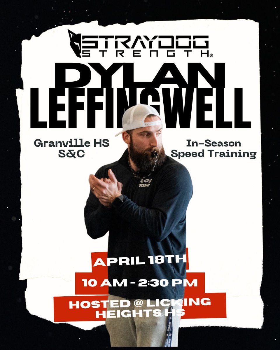 SD_Strength98's tweet photo. Excited to have Dylan Leffingwell from Granville High School speak at the Stray Dog Summit on April 18. 
-
He will be presenting on in season speed training and how to effectively implement it into your weekly practice plan. 

RSVP below! 
-
https://t.co/6MgqiHohVj https://t.co/dOwlej6Xcv