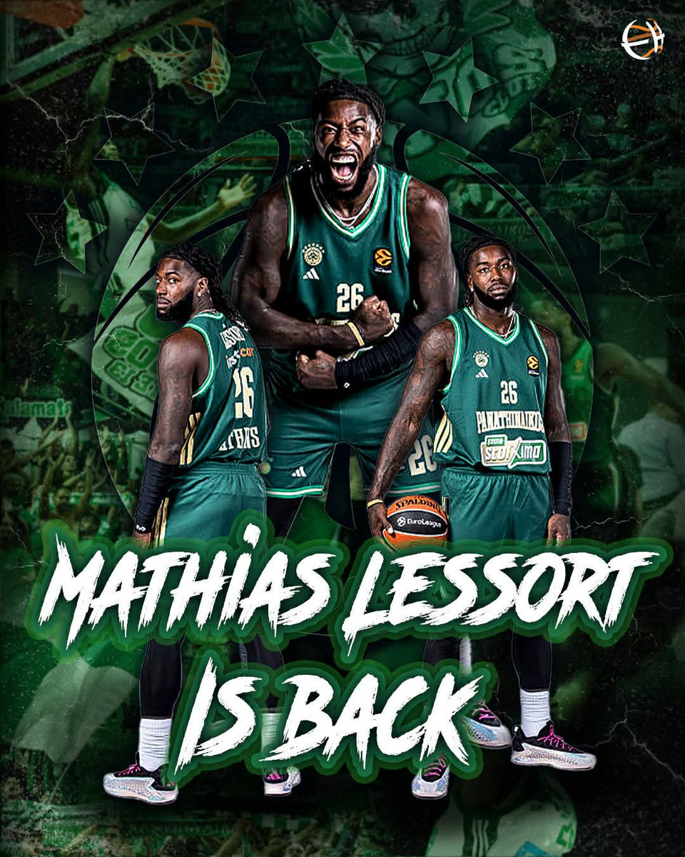eurohoopsGR's tweet photo. ☘️🔙 Η μεγάλη 𝝚𝝥𝝞𝝨𝝩𝝦𝝤𝝫𝝜 του #MathiasLessort είναι γεγονός, με τον Γάλλο Center να ξεκινά στη βασική 5άδα του @Paobcgr κόντρα στη #Žalgiris, πατώντας πάλι, αγωνιζόμενος, στο παρκέ του ΟΑΚΑ μετά το σοβαρό τραυματισμό του τον Δεκέμβριο του 2024 💪
🔗https://t.co/ndnZhx947L https://t.co/8BARv1zCgu