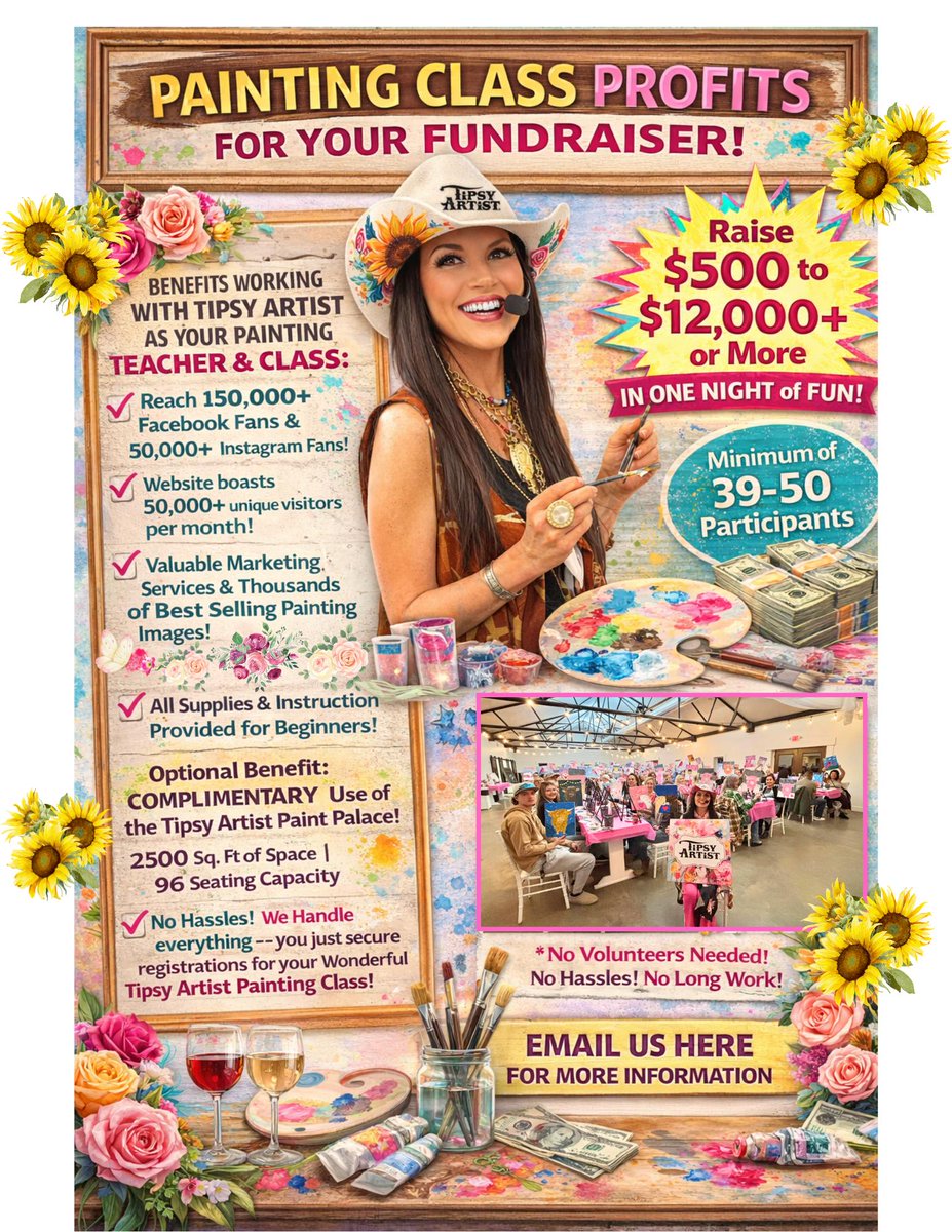 tipsyartist's tweet photo. Want to raise $500 – $12,000+ for your organization in ONE night? 🎨

Host a Tipsy Artist® Fundraiser Paint Party!
✔️ No experience needed
✔️ All supplies included
✔️ We handle the setup & instruction
✔️ You keep the fundraiser profits
Perfect for schools, teams, churches & nonprofits.
Let’s make art and raise money! 💰
📧 Tiffany@TipsyArtist.com
#Fundraiser #SchoolFundraiser #PaintParty #NonprofitFundraising #CommunityEvents