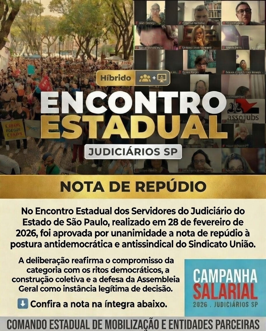 Repudiamos de forma unânime e veemente a atitude antidemocrática e antissindical do Sindicato União ao protocolar a pauta de reivindicações da categoria e o PCCS, antes das discussões e deliberações da Assembleia Geral.

assetj.org.br/noticias/asset…