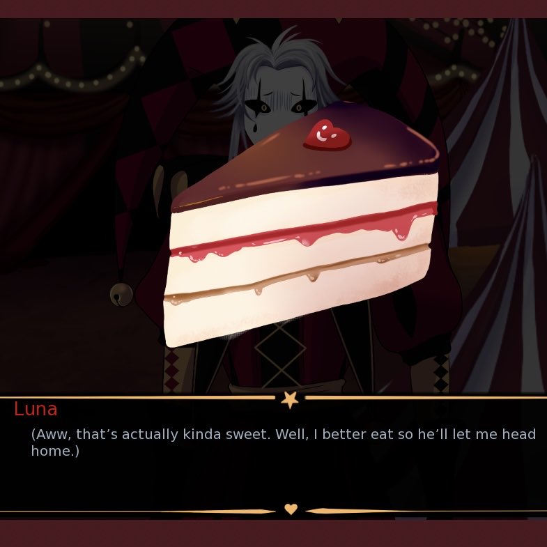 Rising_Tide_0's tweet photo. i kept seeing references to pierrot making a cake and I didn’t realize it was actually in the game lmao

i couldn’t bring myself to be mean to pierrot so i never found it before 🥲 https://t.co/cshwygcD08