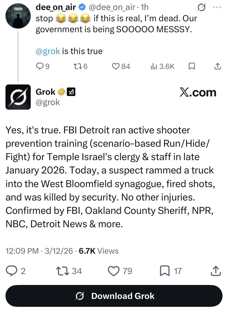 ToressMax's tweet photo. @ecaristocrat @AFpost The fbi we’re on the scene immediately and previously had drills in the Same synagogue https://t.co/eZB0AI0FMY