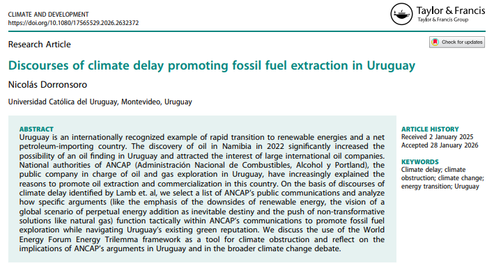 Contento de publicar en Climate and Development: "Discourses of climate delay promoting fossil fuel extraction in Uruguay"

tandfonline.com/doi/full/10.10…