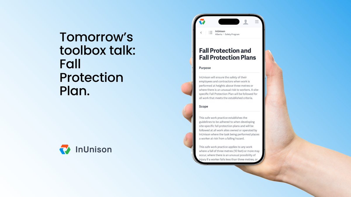 InUnisonTech's tweet photo. Falls still happen despite strong regulations. Why? Systems fail on the worksite.

Our blog on Fall Protection Plans explains what leaders must do differently and includes a FREE Fall Protection Toolbox Talk. 

Download:
https://t.co/98mvG2BiNt

#ToolboxTalk #OHS #fallprotection https://t.co/ZYNFxvdItb