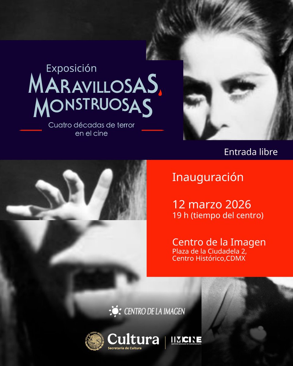 imcine's tweet photo. 🔮 🧛🏻‍♀️ Hoy inaugura 'Maravillosas, Monstruosas. Cuatro décadas de terror en el cine', la exposición que analiza el papel fundamental de las mujeres en la construcción del imaginario del horror en México.

📍Centro de la Imagen @cimagen

📆 12 de marzo | 19 h 

Entrada libre https://t.co/qRzHxR0iJK