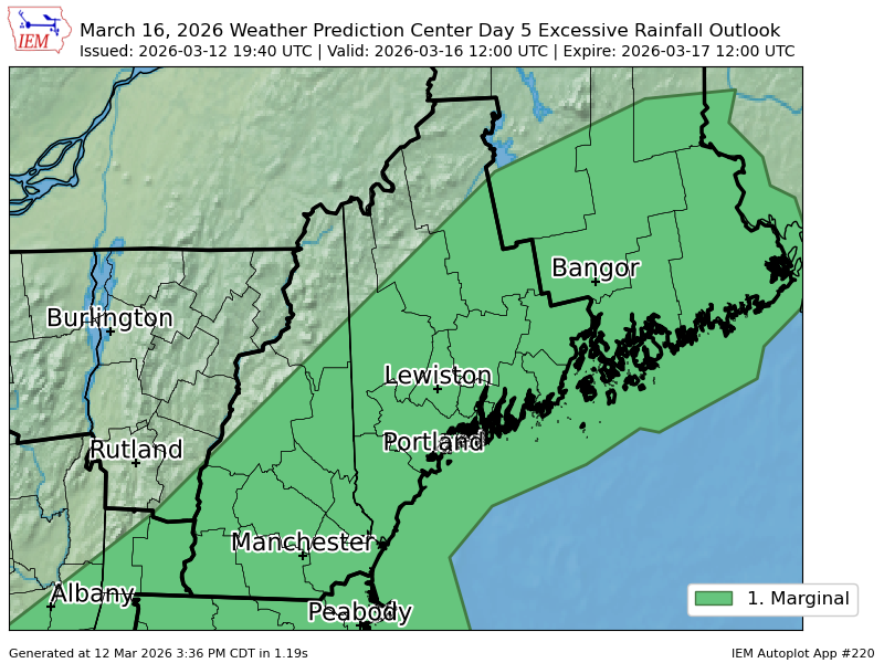 Wpc Riskmap WPC issues Day 5 Marginal Risk Excessive Rainfall Outlook at Mar 12, 19 ...