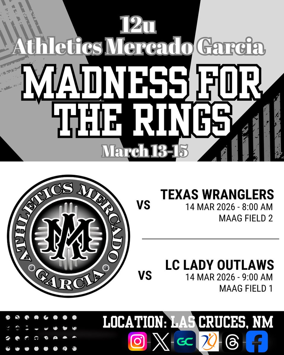 AMGarcia2032's tweet photo. Our girls are hitting the road to Las Cruces to compete in the Madness for the Rings tournament, featuring 23 teams ready to battle it out. Las Cruces has become our home away from home, so we’re excited to get back out there, compete hard, &amp; see all the familiar faces again. https://t.co/rIyBWVhMWA