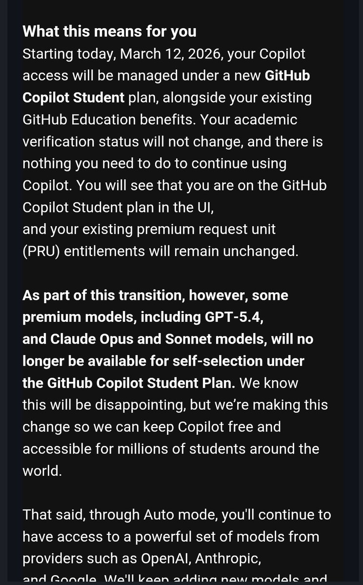 encoder321's tweet photo. GitHub removed the opus, sonnet codex 5.4 from the Student plan.

😑😑
@github 😐 https://t.co/NubMzS9ku5