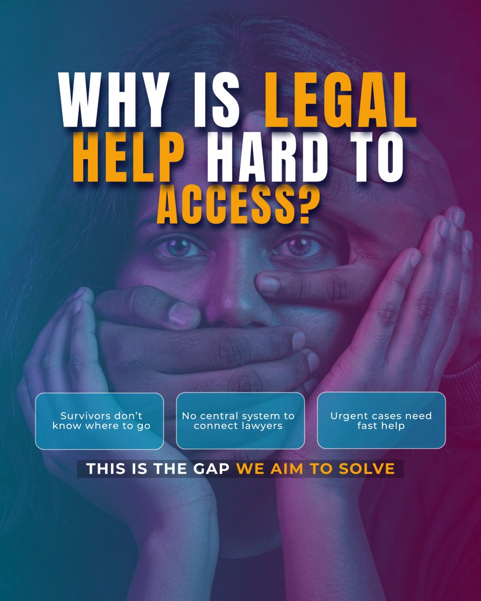 justitrack's tweet photo. Why is legal help still so hard to access?

• Survivors don’t know where to turn
• No central system to connect lawyers
• Urgent cases need immediate help
This is the justice gap we aim to solve.
What do you think is the biggest barrier? https://t.co/9eR8YmXqsm